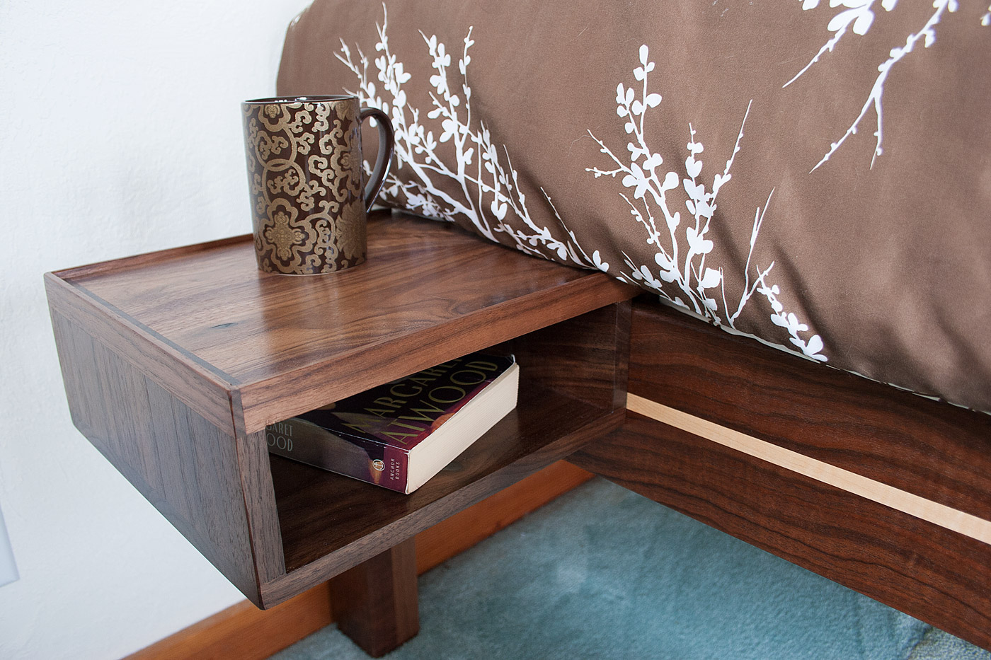 Solid walnut add-on shelf on walnut/curly maple frame