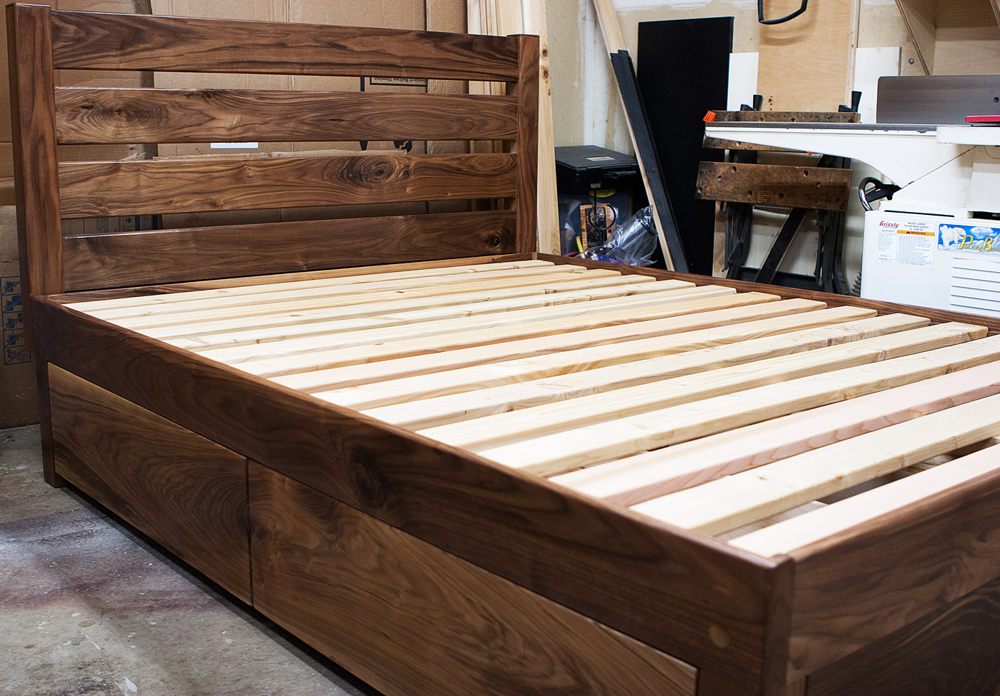 Walnut tall drawers and headboard